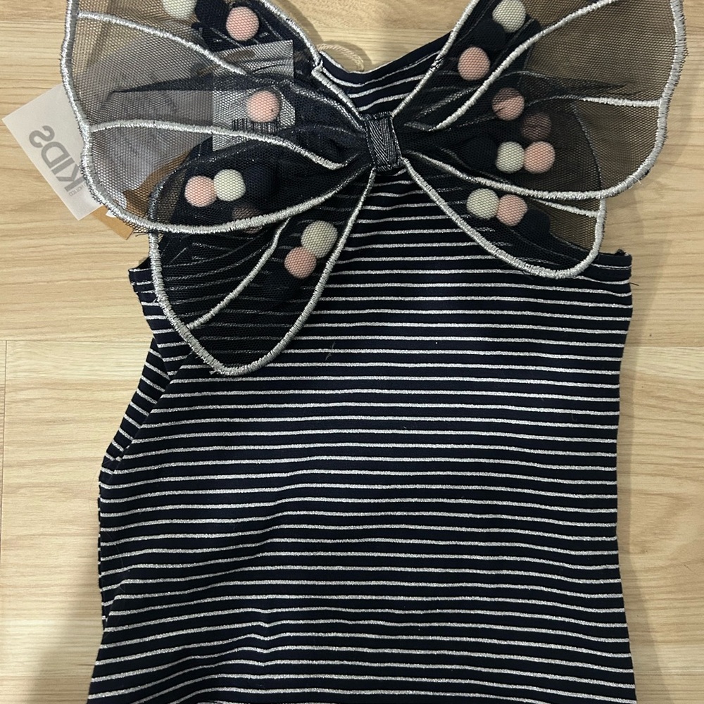 Kids Striped Bow-Back Tank Top - Black & White